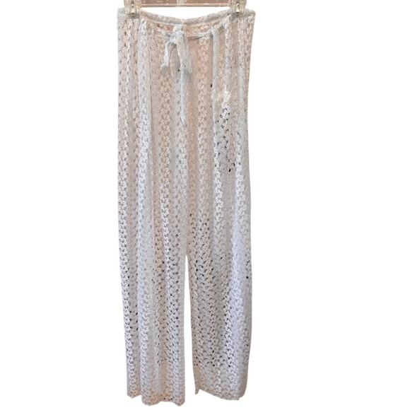 BECCA Women's White Split Leg Crochet Cover-Up Beach Pants Size L - Picture 2 of 6